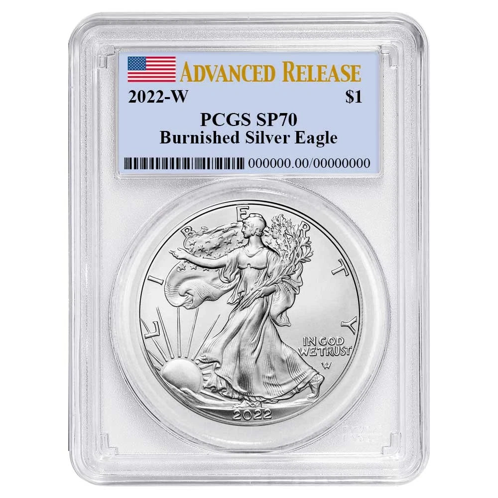 2022-W Burnished Silver Eagle - PCGS SP70 AR Flag Label
