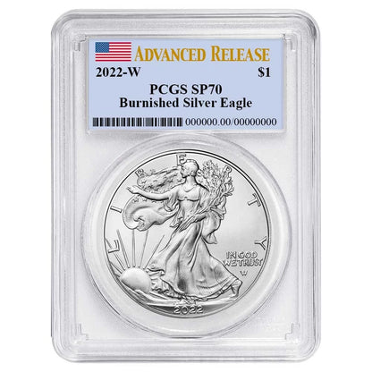 2022-W Burnished Silver Eagle - PCGS SP70 AR Flag Label