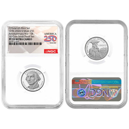 2026-S U.S. Silver Proof 10pc Set NGC PF70UC ER American 250th Label