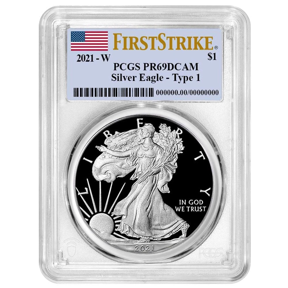2021-W Silver Eagle Type 1 - Flag Label - PCGS PR69DCAM First Strike - CoinsTV