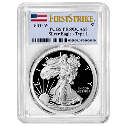 2021-W Silver Eagle Type 1 - Flag Label - PCGS PR69DCAM First Strike - CoinsTV