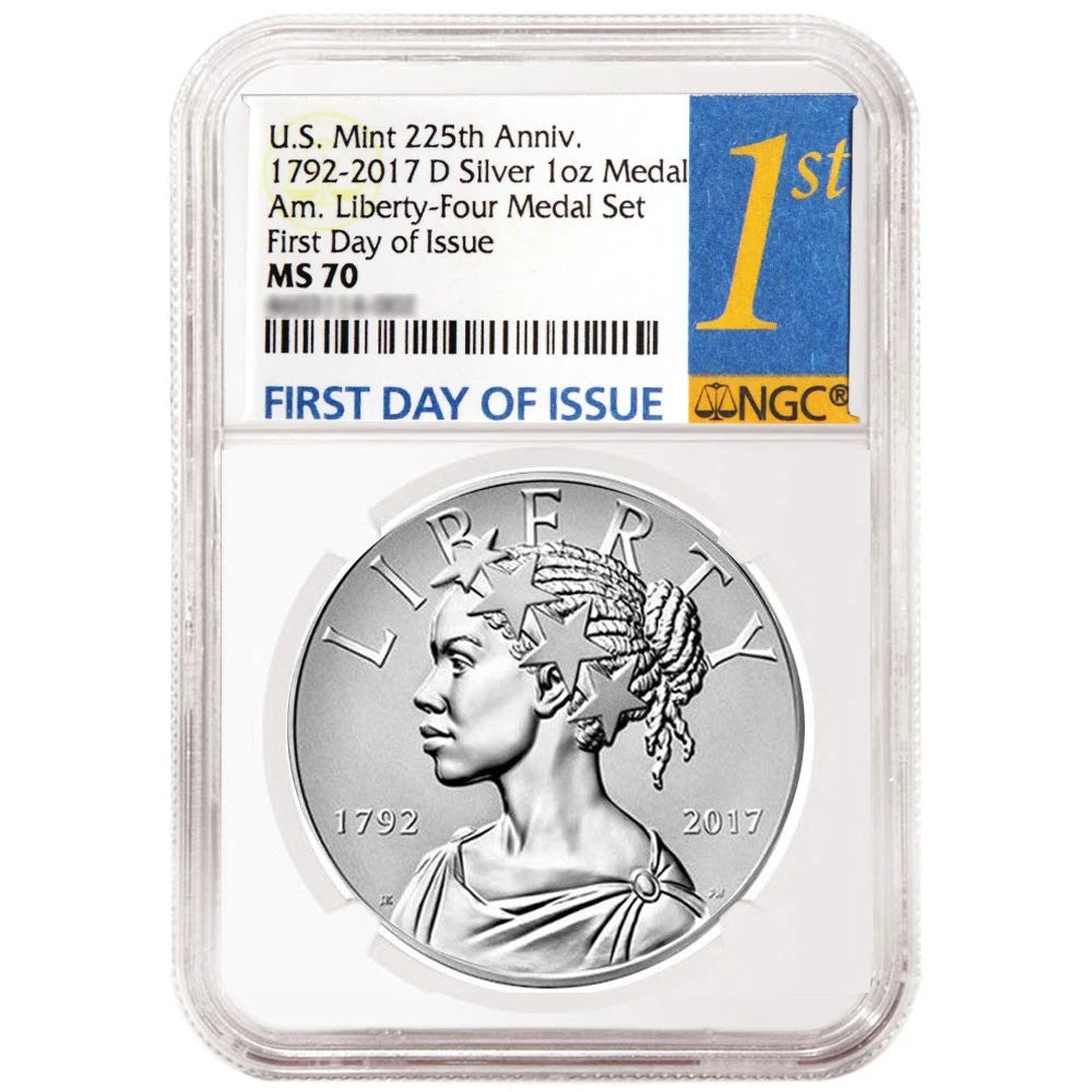 2017-D 225th Ann. American Liberty Medal 1 oz Silver - NGC MS70 FDI First Label - CoinsTV