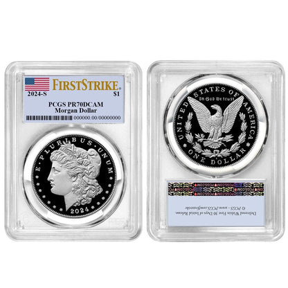 2024-S Morgan and Peace Silver Dollar 2pc Set - PCGS PR70DCAM FS Flag Label - CoinsTV
