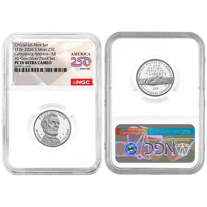 2026-S U.S. Silver Proof 10pc Set NGC PF70UC ER American 250th Label