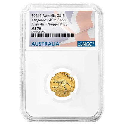 2026-P Australia Gold Kangaroo 1/10 oz 40th Anniv Nugget Privy - NGC MS70 Australia Label - CoinsTV