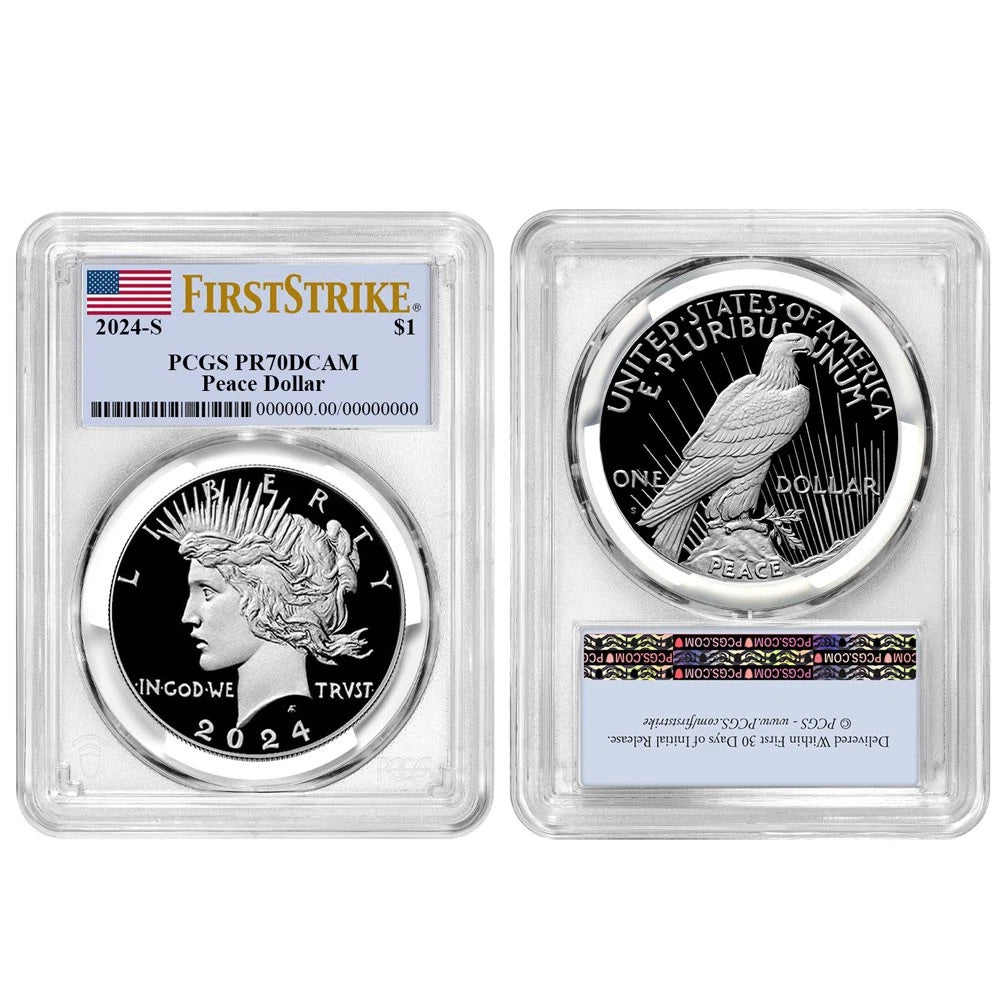 2024-S Morgan and Peace Silver Dollar 2pc Set - PCGS PR70DCAM FS Flag Label - CoinsTV