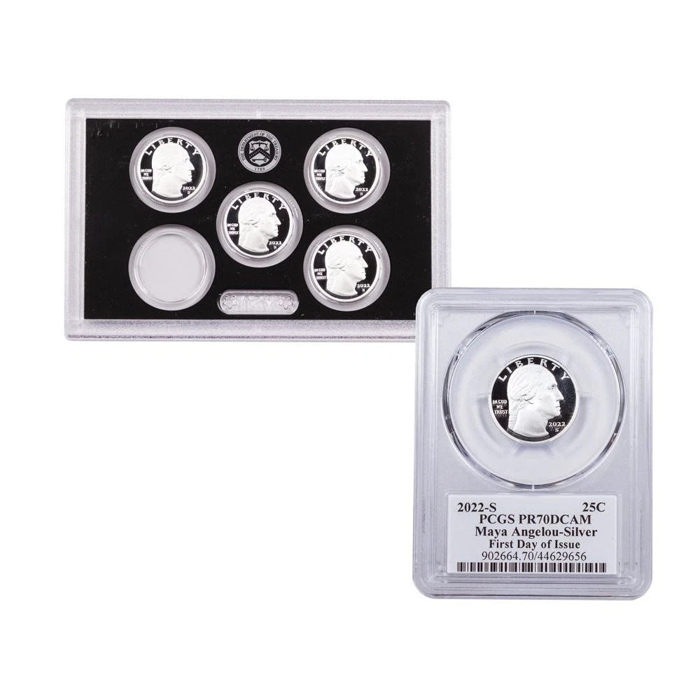 2022-S American Women Quarters Silver Proof 5pc Set and 2022-S 25c Silver Maya - CoinsTV