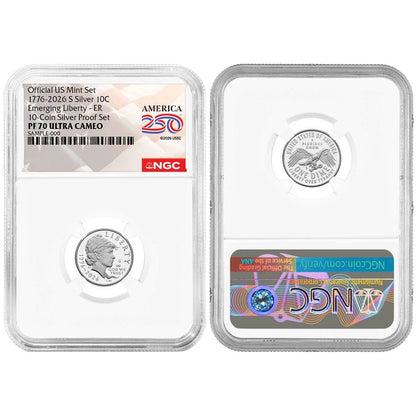 2026-S U.S. Silver Proof 10pc Set NGC PF70UC ER American 250th Label