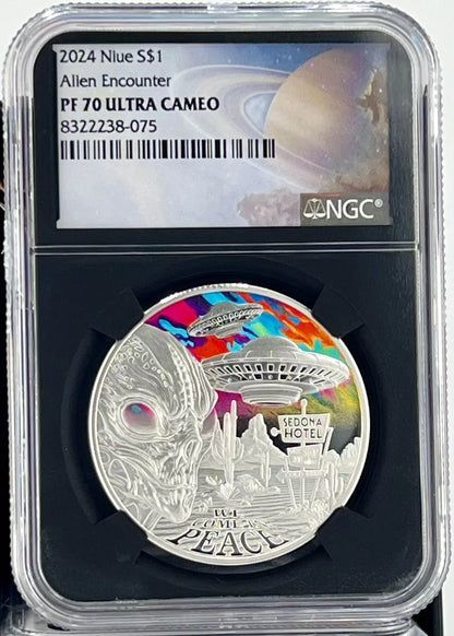 2024 Niue Alien Encounter 1 oz Silver Coin - NGC PF 70 UCAM Galaxy Label - CoinsTV