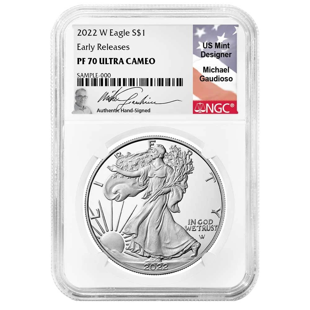 2022-W Silver Eagle - NGC PF70UC ER Gaudioso Flag Signature
