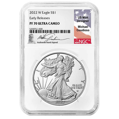 2022-W Silver Eagle - NGC PF70UC ER Gaudioso Flag Signature