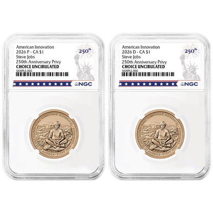 2026 P&D American Innovation Clad Dollar California Steve Jobs 2 pc Set - NGC Choice Uncirculated