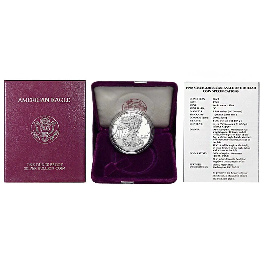 1990-S Proof Silver Eagle Box OGP & COA