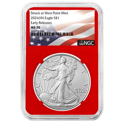 2026(W) Silver Eagle - NGC MS70 ER Flag Label Red Core