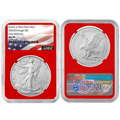2026(W) Silver Eagle - NGC MS70 ER Flag Label Red Core