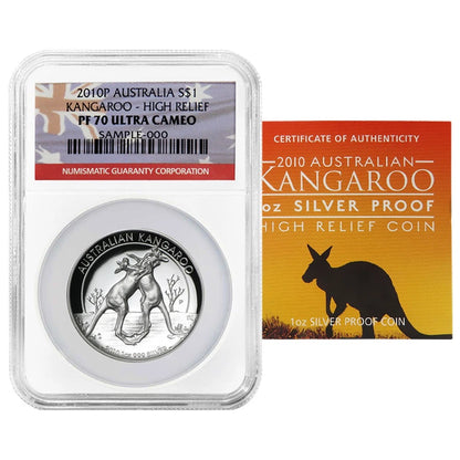 2010-P Australian Kangaroo High Relief 1 oz .999 Silver - NGC PF70UC