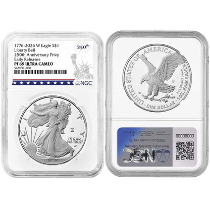2026-W Silver Eagle Liberty Bell - 250th Anniversary Privy - NGC PF69UC ER Liberty Label