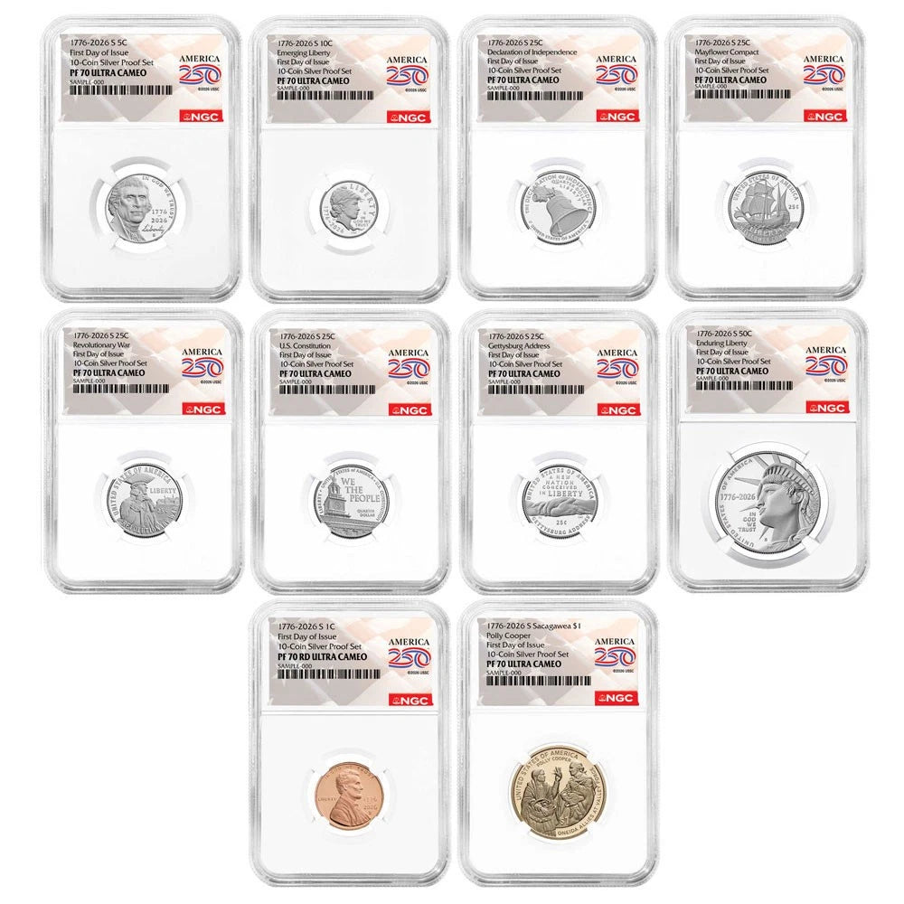 2026-S U.S. Silver Proof 10pc Set NGC PF70UC FDI American 250th Anniversary Label