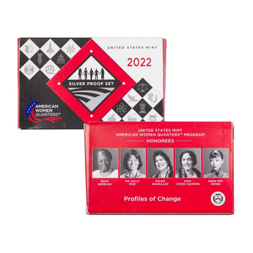 2022-S American Women Quarters Silver Proof 5pc Set and 2022-S 25c Silver Maya - CoinsTV