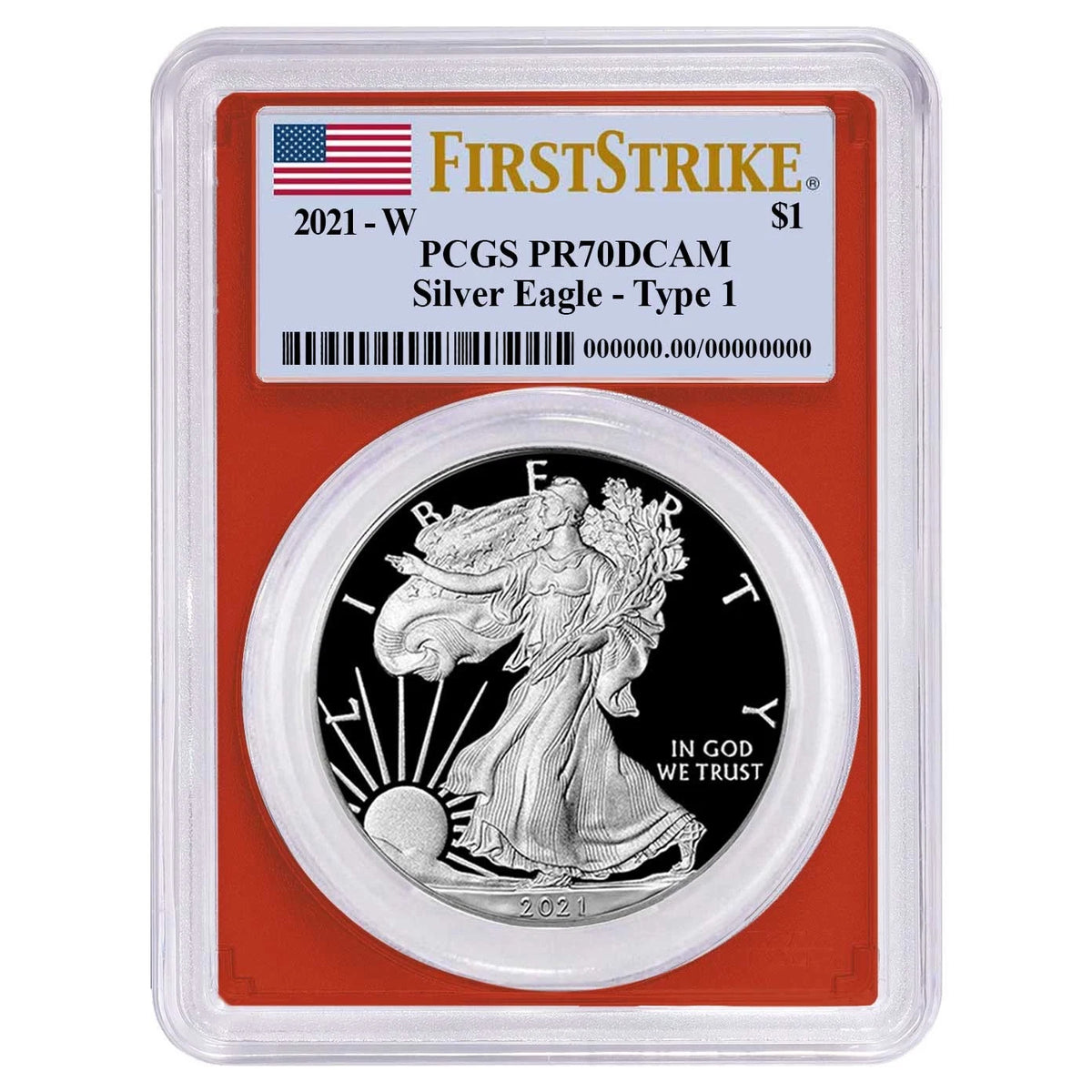 2021-W Silver Eagle Type 1 - PCGS PR70DCAM FS Flag Label Red
