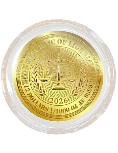 2026 Liberia Benjamin 1/1000 oz Gold Coin in Card