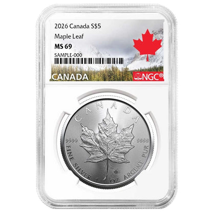 2026 $5 Silver Canadian Maple Leaf - NGC MS69 Canada Label - CoinsTV