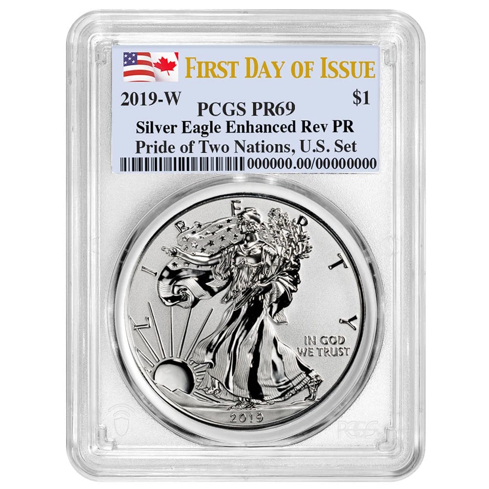 2019-W Silver Eagle Enhanced Rev Proof - PCGS PR69 FDOI Dual Flag Label