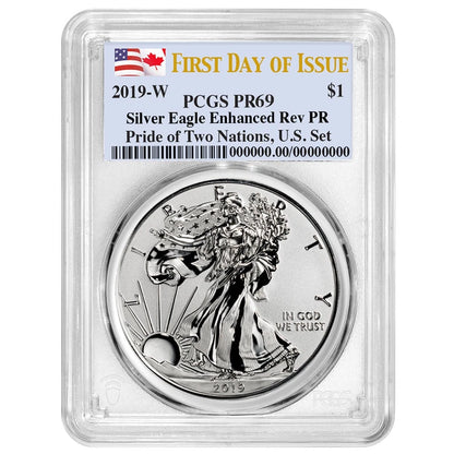 2019-W Silver Eagle Enhanced Rev Proof - PCGS PR69 FDOI Dual Flag Label