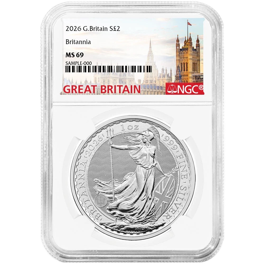 2026 Great Britain Silver Britannia .999 1 oz Silver - NGC MS69 Great Britain Label - CoinsTV