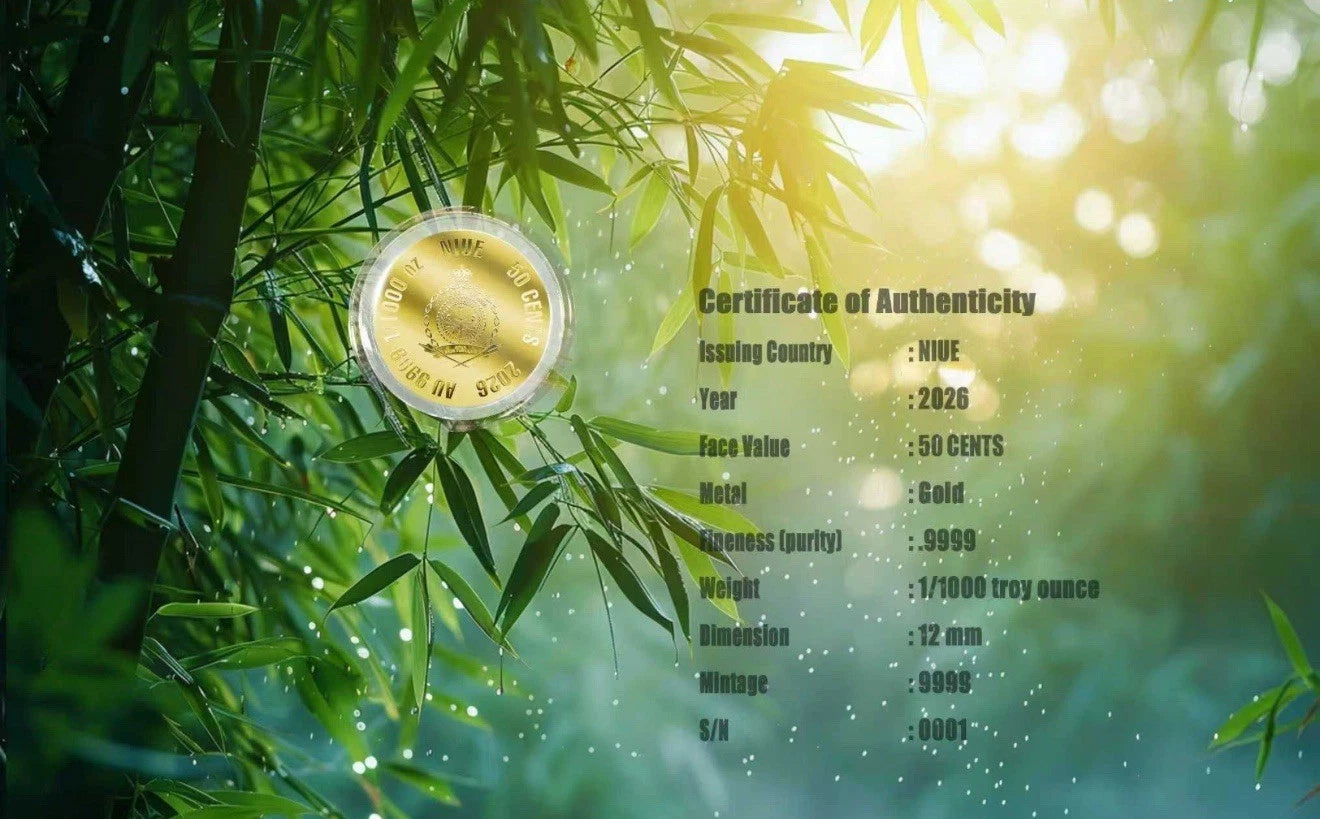 2026 Niue Chinese Panda 1/1000 oz Gold Coin in Card - CoinsTV