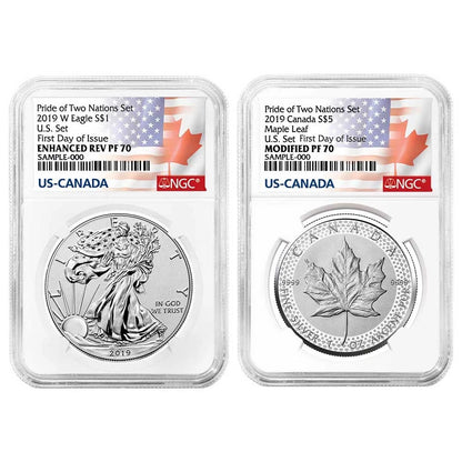 2019 Pride of Two Nations 2pc U.S. Set NGC PF70 FDI Flags Label - CoinsTV