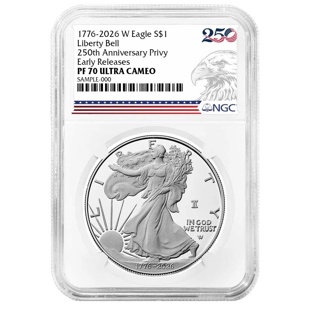 2026-W Silver Eagle Liberty Bell - 250th Anniversary Privy - NGC PF70UC ER 250th Eagle Label