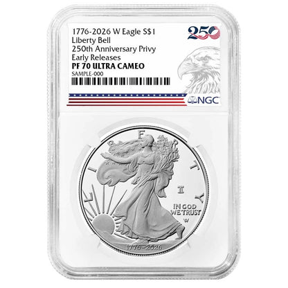 2026-W Silver Eagle Liberty Bell - 250th Anniversary Privy - NGC PF70UC ER 250th Eagle Label