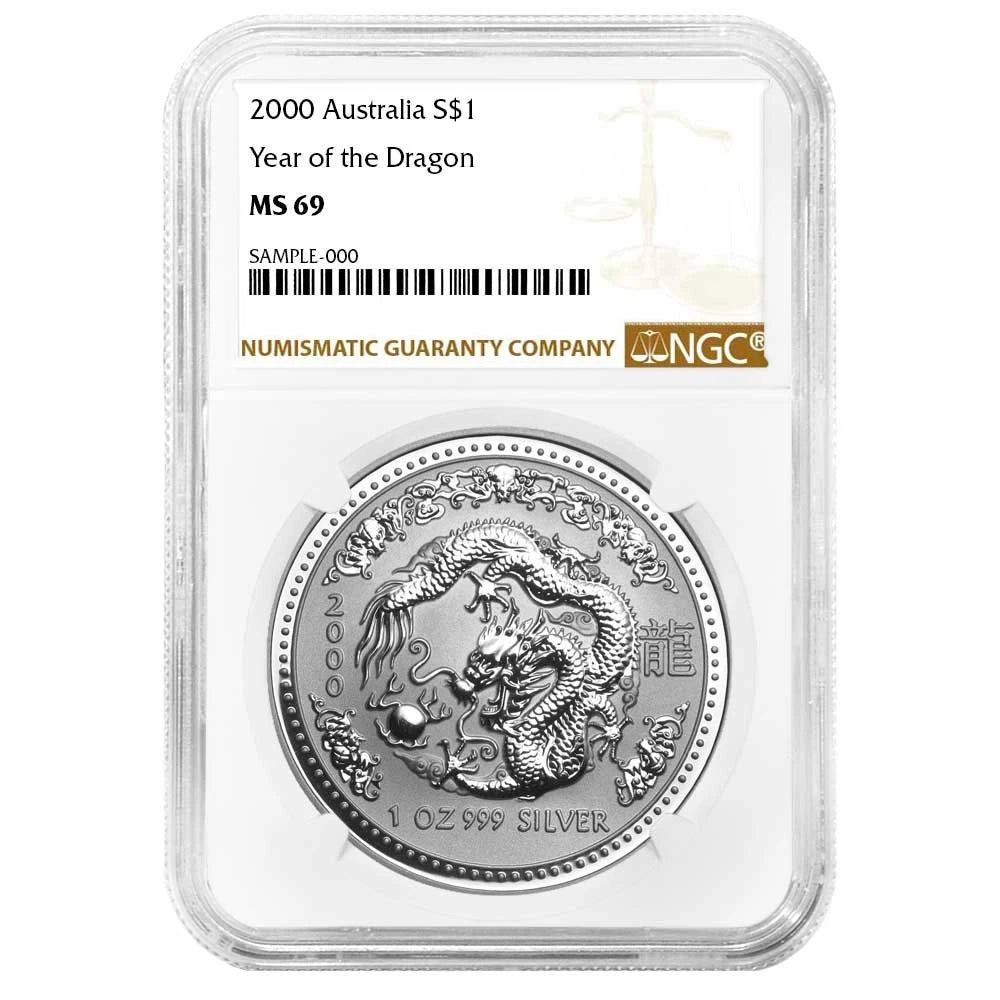 2000 S$1 Australia Year of the Dragon .999 1 oz Silver - NGC MS69 Brown Label - CoinsTV