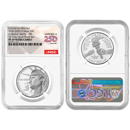 2026-S U.S. Silver Proof 10pc Set NGC PF70UC FDI American 250th Anniversary Label