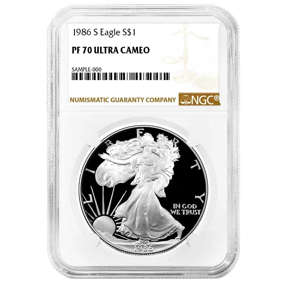 1986-S Silver Eagle - NGC PF70UC Brown Label - CoinsTV
