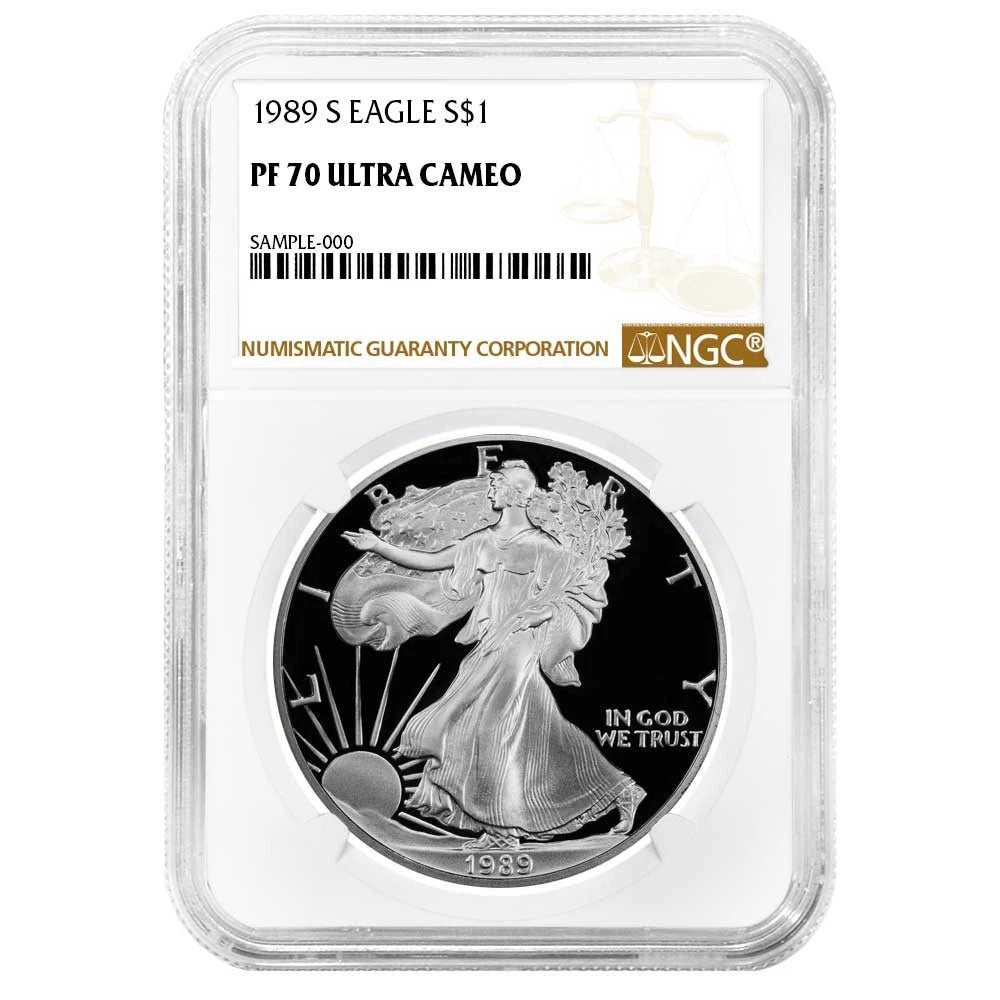 1989-S Silver Eagle - NGC PF70UC Brown Label - CoinsTV