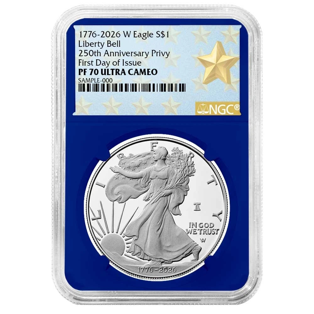 2026-W Silver Eagle - Liberty Bell 250th Ann Privy - NGC PF70UC FDI West Point Star Label Blue - CoinsTV