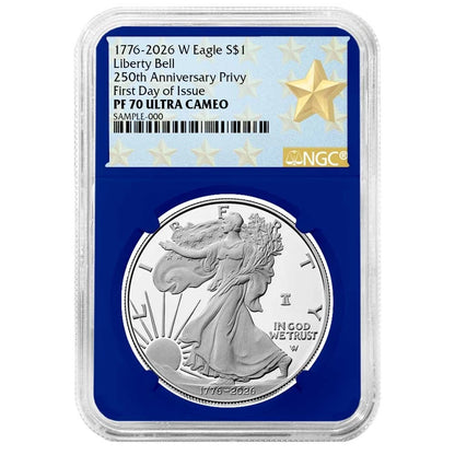2026-W Silver Eagle - Liberty Bell 250th Ann Privy - NGC PF70UC FDI West Point Star Label Blue - CoinsTV
