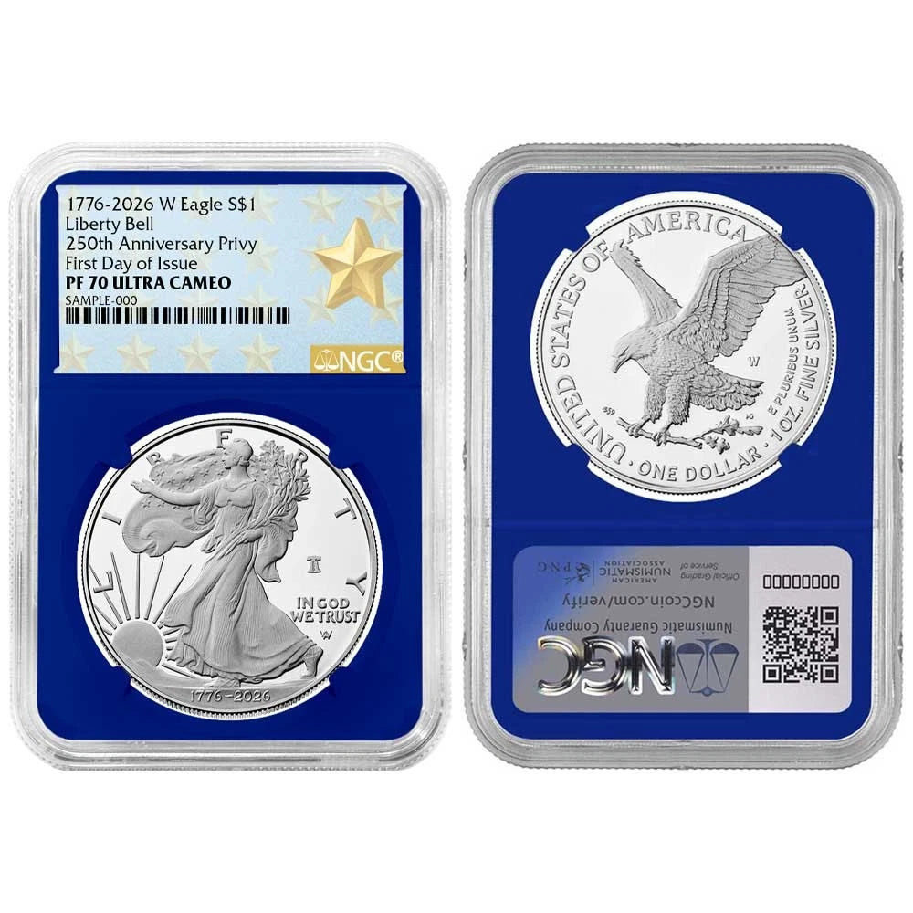 2026-W Silver Eagle - Liberty Bell 250th Ann Privy - NGC PF70UC FDI West Point Star Label Blue - CoinsTV