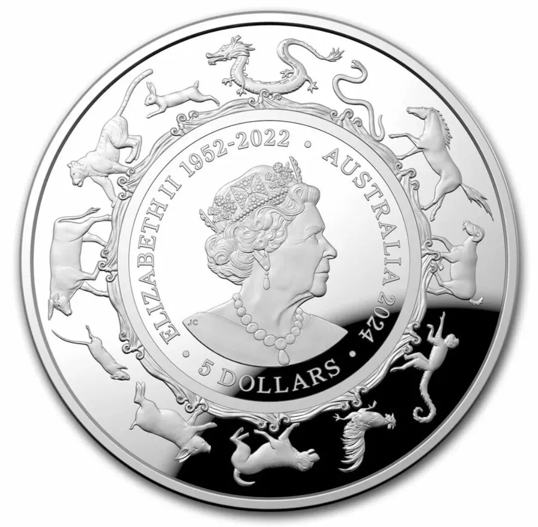 2024 Australia Year of the Dragon Domed 1 Oz Silver $5 Proof Coin - CoinsTV