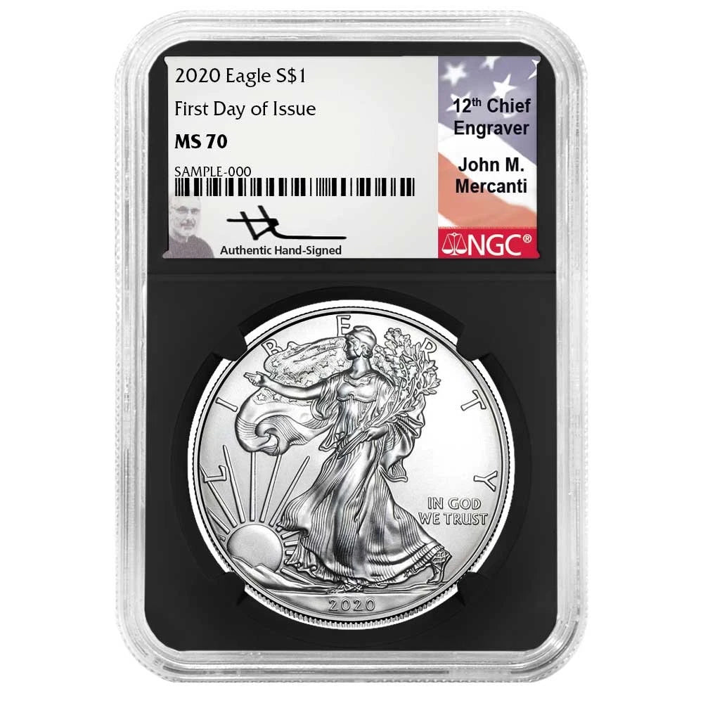 2020 Silver Eagle - Mercanti Signature - NGC MS70 FDI Black Core - CoinsTV