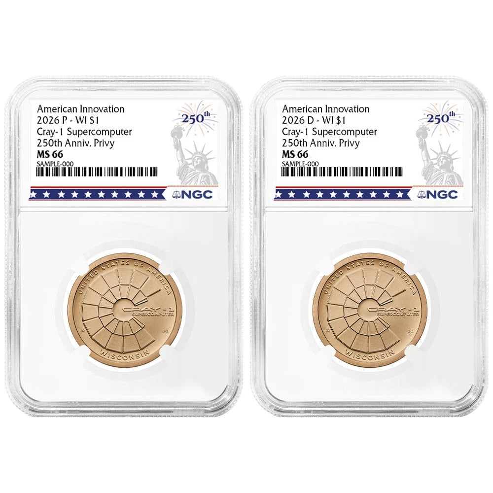 2026 P&D American Innovation Clad Dollar Wisconsin Cray 2pc Set - NGC MS66 250th Liberty Label