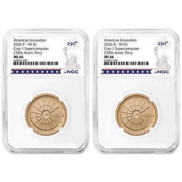 2026 P&D American Innovation Clad Dollar Wisconsin Cray 2pc Set - NGC MS66 250th Liberty Label