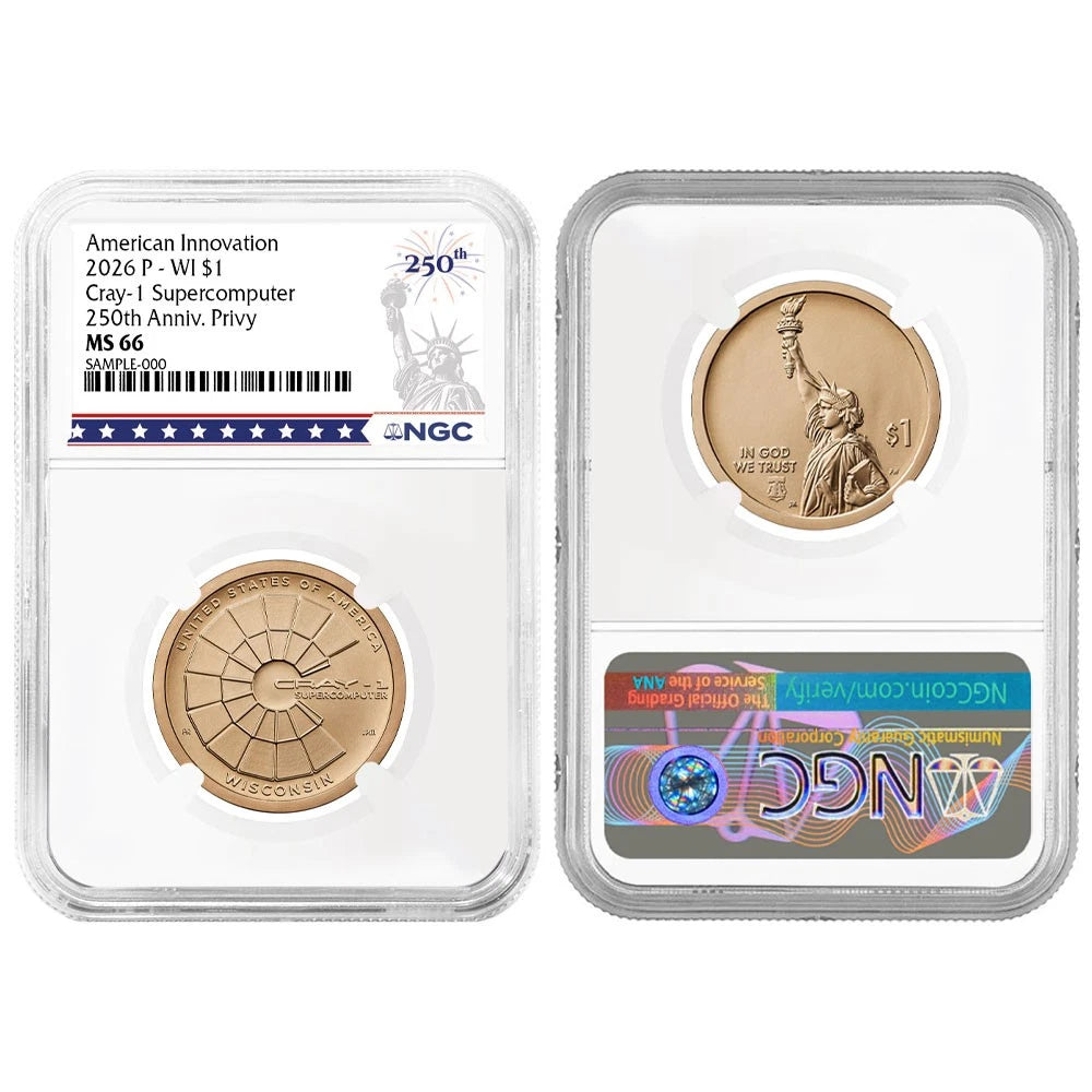 2026 P&D American Innovation Clad Dollar Wisconsin Cray 2pc Set - NGC MS66 250th Liberty Label