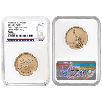 2026 P&D American Innovation Clad Dollar Wisconsin Cray 2pc Set - NGC MS66 250th Liberty Label
