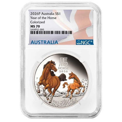 2026 Australia Lunar Year of the Horse 1 oz Silver Colorized - NGC MS70 - CoinsTV