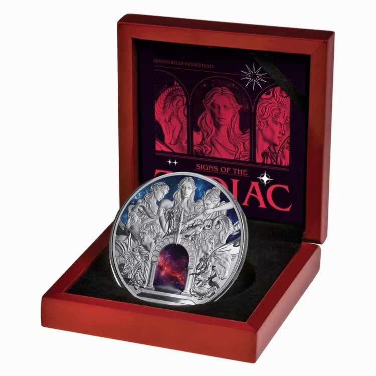2024 $10 Niue Twelve Signs of the Roman Zodiac 5 oz Silver Proof - CoinsTV