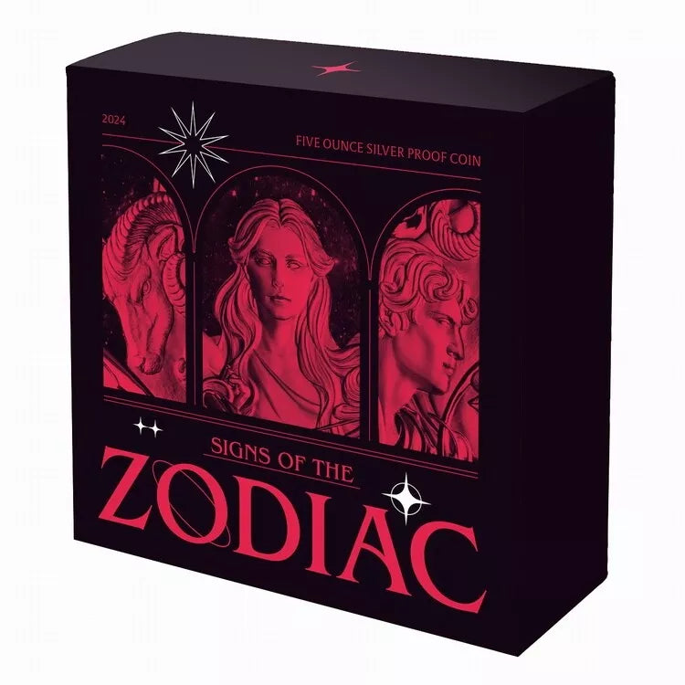 2024 $10 Niue Twelve Signs of the Roman Zodiac 5 oz Silver Proof - CoinsTV