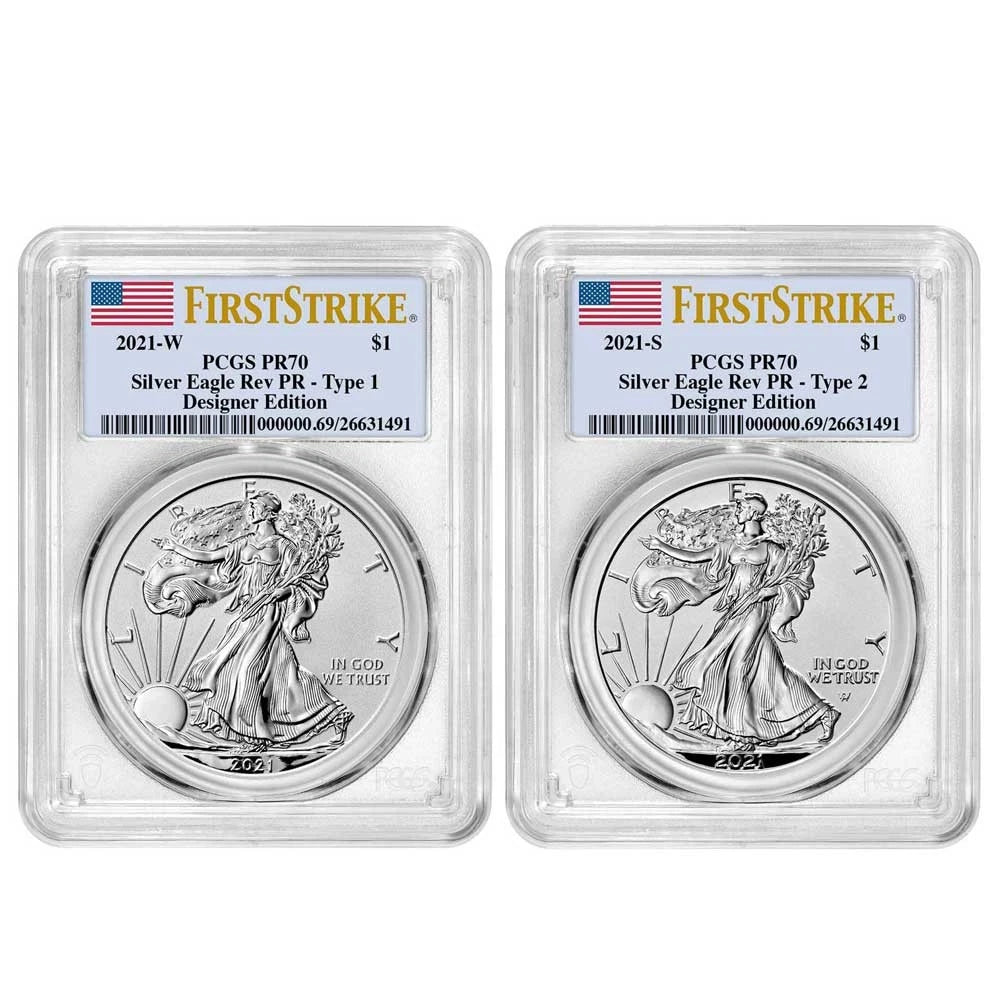 2021 Reverse Proof Silver Eagle Designer Edition 2pc Set - PCGS PR70 FS Flag